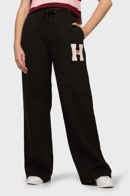 Tommy Hilfiger % 100 Pamuk Regular Fit Normal Bel Geniş Paça Jogger Bayan Pantolon DW0DW20558 BDS SİYAH - Tommy Jeans