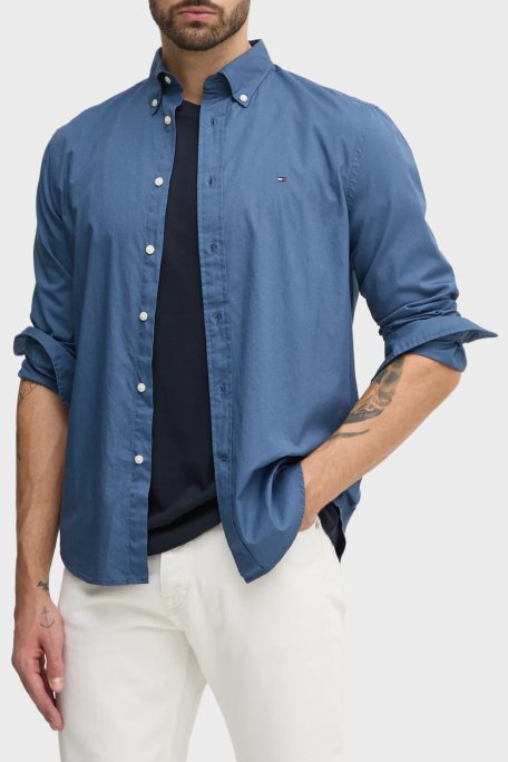 Tommy Hilfiger % 100 Pamuk Regular Fit Uzun Kollu Erkek Gömlek MW0MW37550 DBZ MAVİ - Tommy Hilfiger