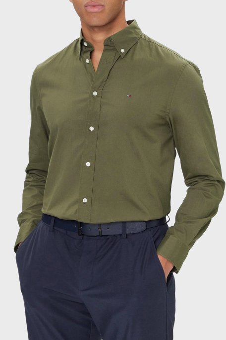 Tommy Hilfiger % 100 Pamuk Regular Fit Uzun Kollu Erkek Gömlek MW0MW37550 MSX YEŞİL - Tommy Hilfiger