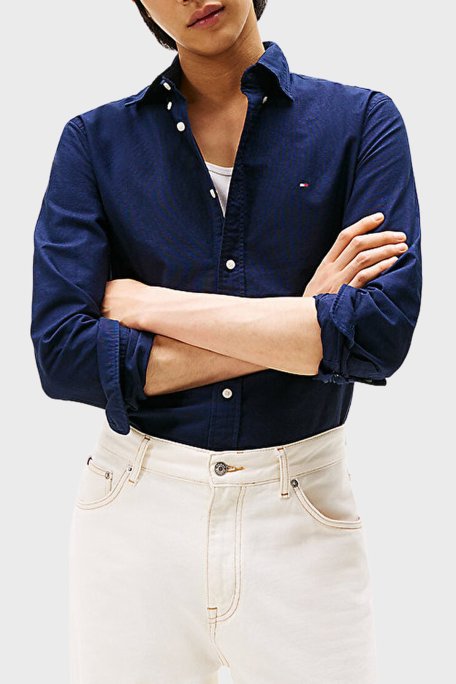 Tommy Hilfiger % 100 Pamuk Regular Fit Uzun Kollu Logolu Erkek Gömlek MW0MW35774 0G0 LACİVERT - Tommy Hilfiger