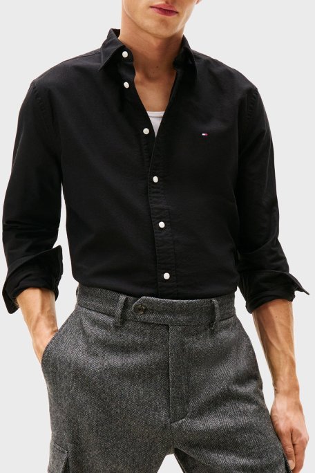 Tommy Hilfiger % 100 Pamuk Regular Fit Uzun Kollu Logolu Erkek Gömlek MW0MW35774 0GJ SİYAH - Tommy Hilfiger