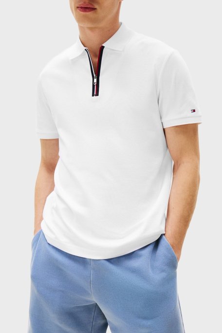 Tommy Hilfiger % 100 Pamuk Regular Fit Yarım Fermuarlı Erkek Polo Yaka T Shirt MW0MW39552 YBR BEYAZ - Tommy Hilfiger