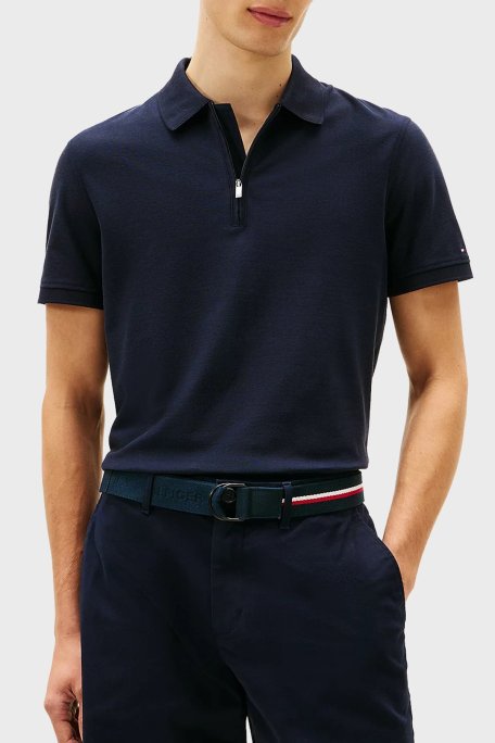 Tommy Hilfiger % 100 Pamuk Regular Fit Yarım Fermuarlı Erkek Polo Yaka T Shirt MW0MW39769 DW5 LACİVERT - Tommy Hilfiger