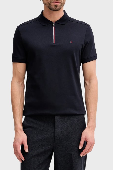 Tommy Hilfiger % 100 Pamuk Regular Fit Yarım Fermuarlı Erkek Polo Yaka T Shirt MW0MW41613 DW5 LACİVERT - Tommy Hilfiger