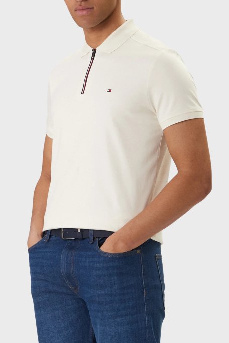 Tommy Hilfiger % 100 Pamuk Regular Fit Yarım Fermuarlı Erkek Polo Yaka T Shirt MW0MW41613 Z00 AÇIK BEJ - Tommy Hilfiger