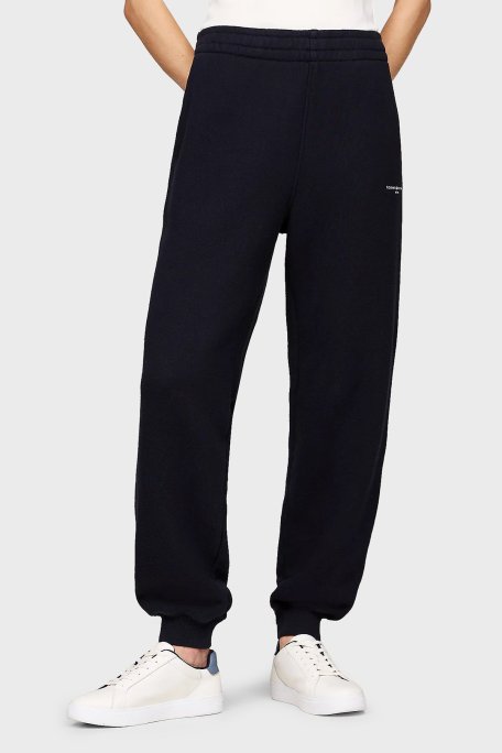 Tommy Hilfiger % 100 Pamuk Regular Fit Yüksek Bel Lastikli Paça Jogger Bayan Pantolon WW0WW42883 DW5 LACİVERT - Tommy Hilfiger