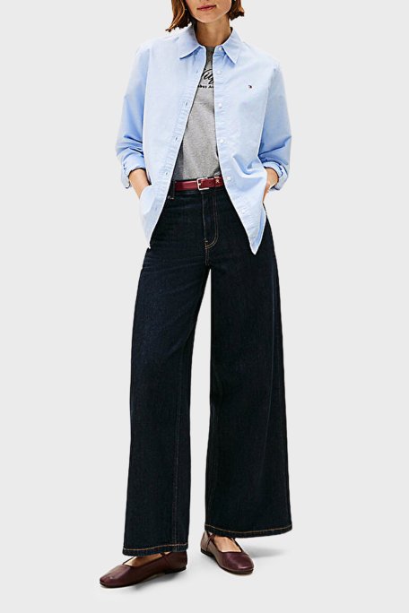 Tommy Hilfiger % 100 Pamuk Relaxed Fit Uzun Kollu Bayan Gömlek WW0WW46111 0YC AÇIK MAVİ - Tommy Hilfiger (1)