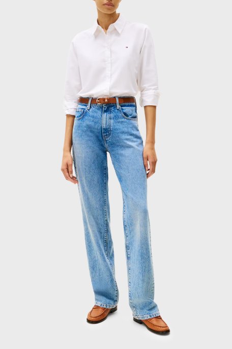 Tommy Hilfiger % 100 Pamuk Relaxed Fit Uzun Kollu Logolu Bayan Gömlek WW0WW46111 YCF BEYAZ - Tommy Hilfiger (1)