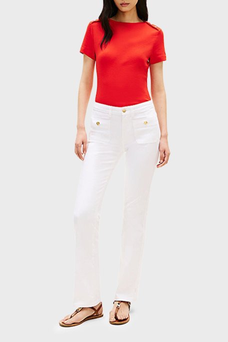 Tommy Hilfiger % 100 Pamuk Slim Fit Kayık Yaka Bayan T Shirt WW0WW49250 SNE KIRMIZI - Tommy Hilfiger (1)