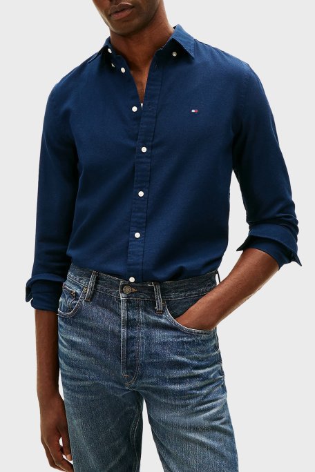 Tommy Hilfiger % 100 Pamuk Slim Fit Klasik Yaka Erkek Gömlek MW0MW41684 DCC LACİVERT - Tommy Hilfiger