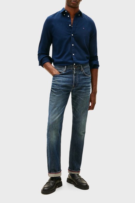 Tommy Hilfiger % 100 Pamuk Slim Fit Klasik Yaka Erkek Gömlek MW0MW41684 DCC LACİVERT - Tommy Hilfiger (1)