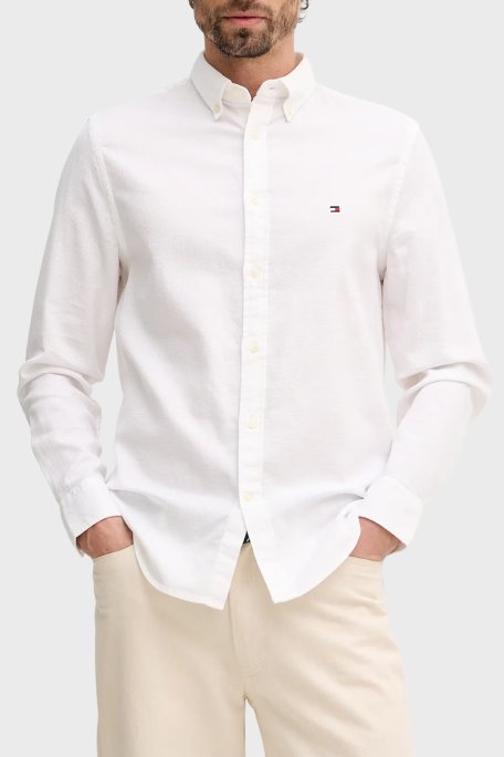 Tommy Hilfiger % 100 Pamuk Slim Fit Klasik Yaka Erkek Gömlek MW0MW41684 YBR BEYAZ - Tommy Hilfiger
