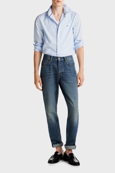 Tommy Hilfiger % 100 Pamuk Slim Fit Uzun Kollu Erkek Gömlek MW0MW38137 C3Q AÇIK MAVİ - Tommy Hilfiger (1)