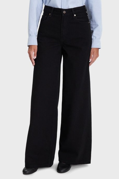 Tommy Hilfiger % 100 Pamuk Wide Leg Yüksek Bel Geniş Paça Jeans Bayan Kot Pantolon WW0WW48254 1BY SİYAH - Tommy Hilfiger