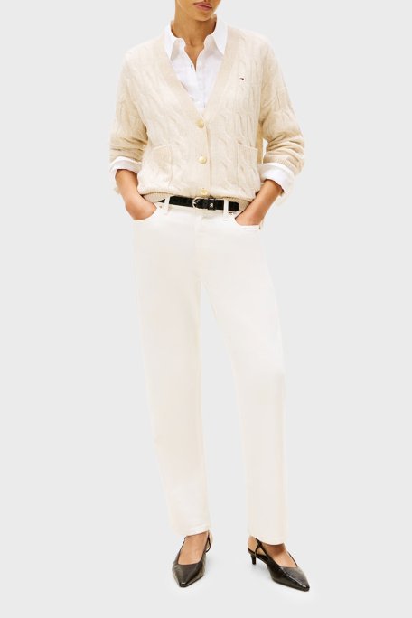 Tommy Hilfiger % 100 Yün Oversize V Yaka Örme Bayan Hırka WW0WW43089 ADK BEJ - Tommy Hilfiger (1)