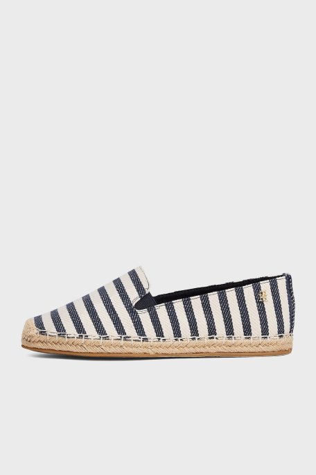 Tommy Hilfiger Çizgili % 100 Pamuk Jüt Detaylı Bayan Espadril FW0FW08653 0GZ BEYAZ-MAVİ - Tommy Hilfiger (1)