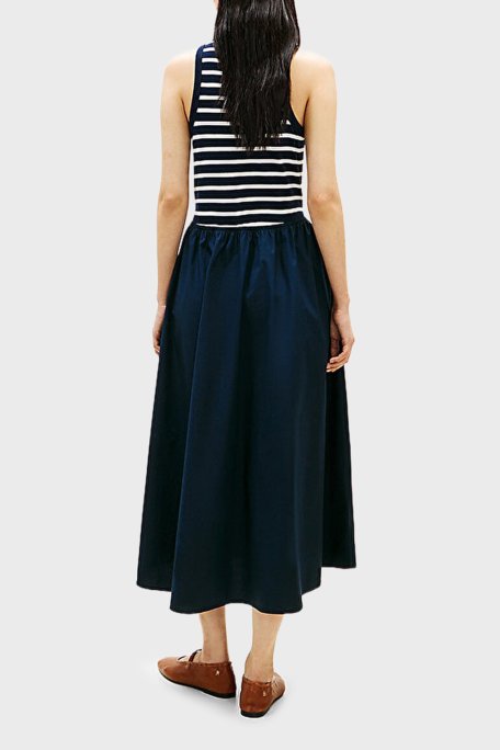 Tommy Hilfiger Çizgili % 100 Pamuk Regular Fit Pileli Maxi Boy Bayan Elbise WW0WW49628 0X3 LACİVERT-BEYAZ - Tommy Hilfiger (1)