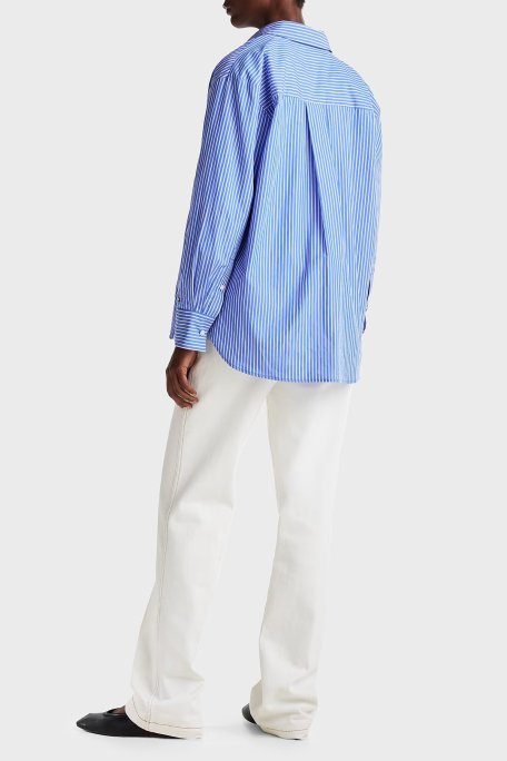 Tommy Hilfiger Çizgili % 100 Pamuk Regular Fit Tek Cepli Bayan Gömlek WW0WW45612 0X6 TURKUAZ - Tommy Hilfiger (1)