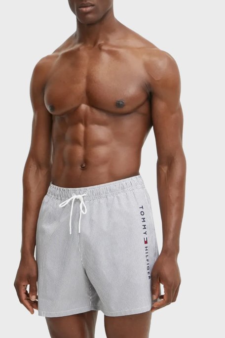 Tommy Hilfiger Çizgili Belden Bağlamalı Erkek Mayo Short UM0UM03265 0K5 BEYAZ - Tommy Hilfiger
