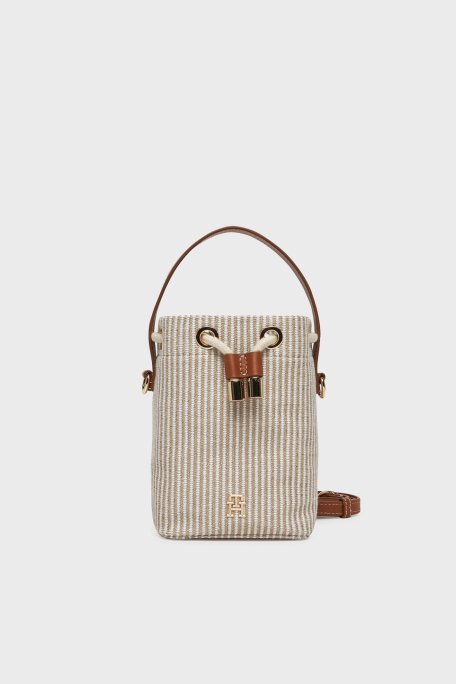 Tommy Hilfiger Çizgili Çıkarılabilir Askılı Bayan Çanta AW0AW17215 0F4 BEJ - Tommy Hilfiger
