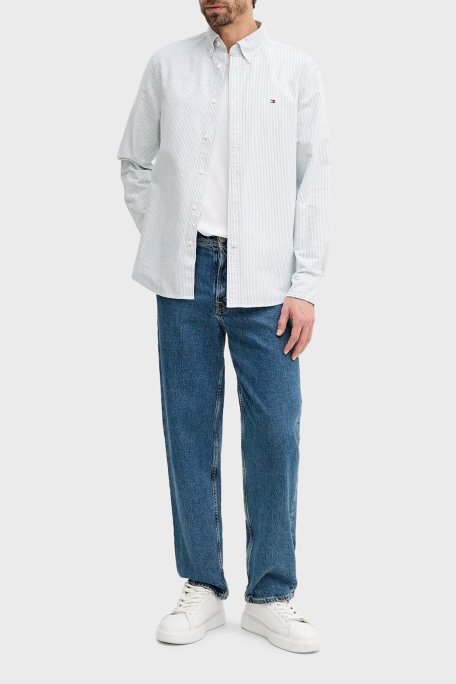 Tommy Hilfiger Çizgili Pamuklu Regular Fit Düğmeli Yaka Erkek Gömlek MW0MW36238 0CD YEŞİL - Tommy Hilfiger (1)