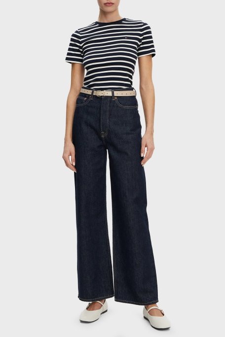 Tommy Hilfiger Çizgili Pamuklu Slim Fit Bisiklet Yaka Bayan T Shirt WW0WW40587 0X4 LACİVERT-BEYAZ - Tommy Hilfiger (1)