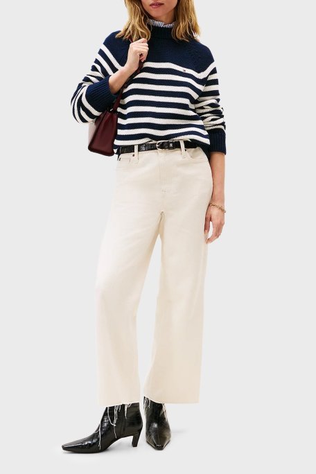 Tommy Hilfiger Çizgili Relaxed Fit Yarım Balıkçı Yaka Bayan Kazak WW0WW46759 0BD MAVİ - Tommy Hilfiger (1)