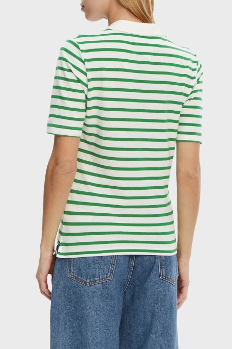 Tommy Hilfiger Çizgili Streç Pamuklu Regular Fit Düğmeli Bayan Polo Yaka T Shirt WW0WW43224 0FO BEYAZ-YEŞİL - Tommy Hilfiger (1)