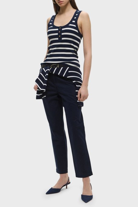 Tommy Hilfiger Çizgili Streç Pamuklu Slim Fit Yuvarlak Yaka Bayan Top WW0WW43920 0A4 BEYAZ-MAVİ - Tommy Hilfiger (1)