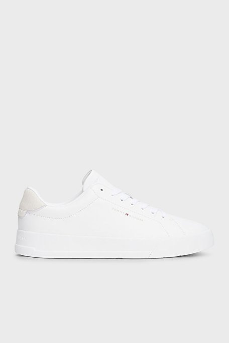 Tommy Hilfiger Deri Karışımlı Logolu Sneaker Erkek Ayakkabı FM0FM05367 YBS BEYAZ - Tommy Hilfiger