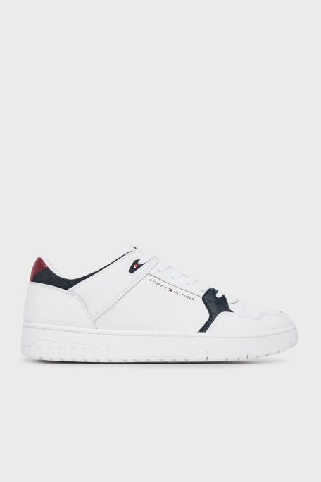 Tommy Hilfiger Deri Karışımlı Logolu Sneaker Erkek Ayakkabı FM0FM05518 YBS BEYAZ - Tommy Hilfiger