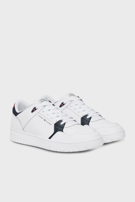 Tommy Hilfiger Deri Karışımlı Logolu Sneaker Erkek Ayakkabı FM0FM05518 YBS BEYAZ - Tommy Hilfiger (1)