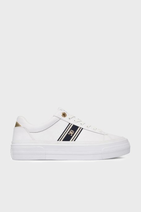 Tommy Hilfiger Deri Karışımlı Sneaker Bayan Ayakkabı FW0FW09353 YBS BEYAZ - Tommy Hilfiger