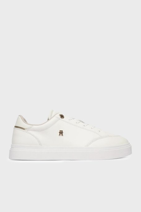 Tommy Hilfiger Deri Logolu Kadın Ayakkabı FW0FW09106 YBL BEYAZ - Tommy Hilfiger