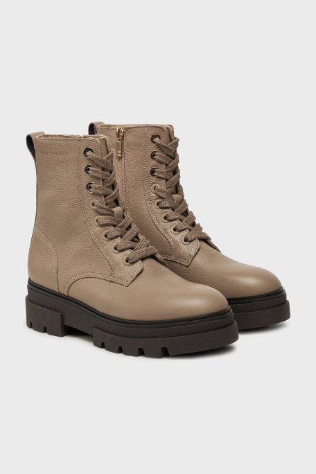 Tommy Hilfiger Deri Logolu Bayan Bot FW0FW08160 AEG BEJ - Tommy Hilfiger (1)