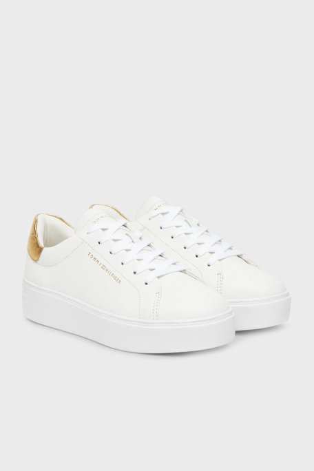 Tommy Hilfiger Deri Logolu Platform Taban Sneaker Bayan Ayakkabı FW0FW08756 0HT BEYAZ - Tommy Hilfiger (1)