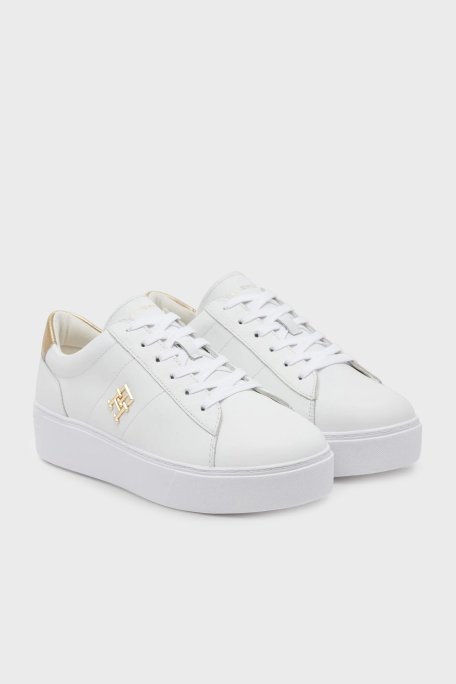 Tommy Hilfiger Deri Logolu Sneaker Bayan Ayakkabı FW0FW08648 YBS BEYAZ - Tommy Hilfiger (1)