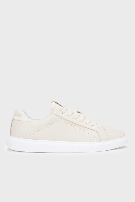 Tommy Hilfiger Deri Logolu Sneaker Kadın Ayakkabı FW0FW08949 AEO BEJ - Tommy Hilfiger