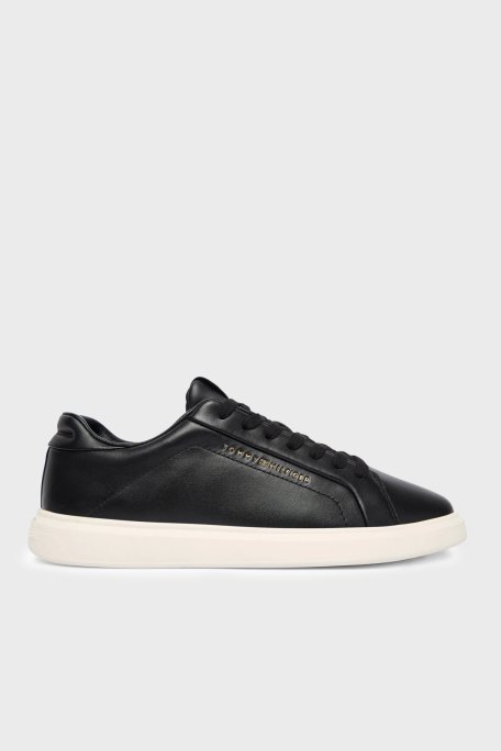 Tommy Hilfiger Deri Logolu Sneaker Kadın Ayakkabı FW0FW08949 BDS SİYAH - Tommy Hilfiger