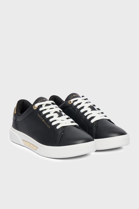 Tommy Hilfiger Deri Logolu Sneaker Kadın Ayakkabı FW0FW09019 BDS SİYAH - Tommy Hilfiger (1)