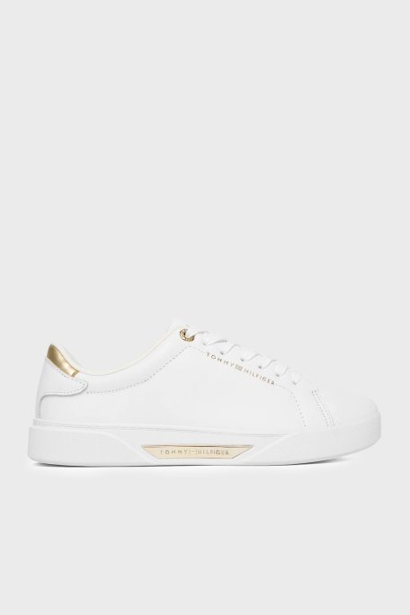 Tommy Hilfiger Deri Logolu Sneaker Kadın Ayakkabı FW0FW09019 YBS BEYAZ - Tommy Hilfiger