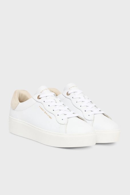 Tommy Hilfiger Deri Logolu Sneaker Bayan Ayakkabı FW0FW09021 0K4 BEYAZ - Tommy Hilfiger (1)