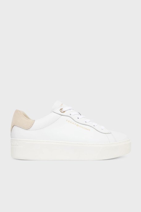Tommy Hilfiger Deri Logolu Sneaker Kadın Ayakkabı FW0FW09021 0K4 BEYAZ - Tommy Hilfiger