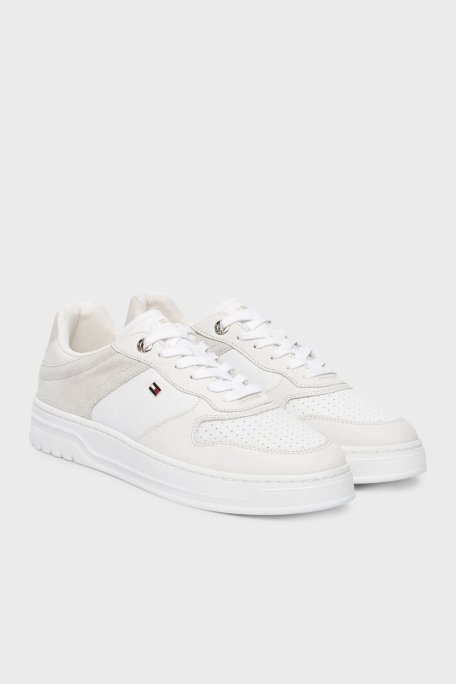 Tommy Hilfiger Deri Logolu Sneaker Kadın Ayakkabı FW0FW09024 0LA BEYAZ-AÇIK GRİ - Tommy Hilfiger (1)