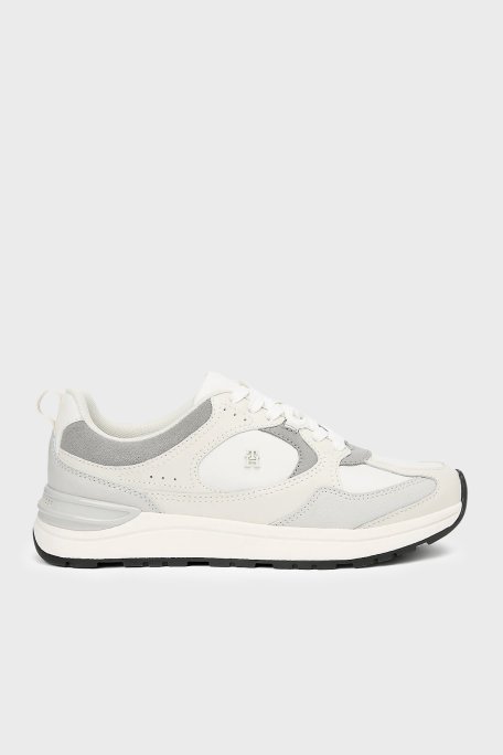 Tommy Hilfiger Deri Logolu Sneaker Kadın Ayakkabı FW0FW09034 0F6 KREM-GRİ - Tommy Hilfiger