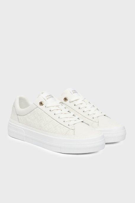 Tommy Hilfiger Deri Logolu Sneaker Bayan Ayakkabı FW0FW09265 YBL BEYAZ - Tommy Hilfiger (1)