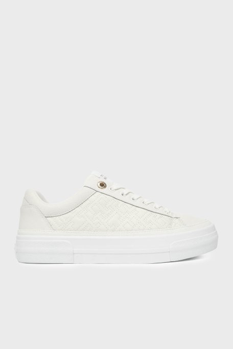 Tommy Hilfiger Deri Logolu Sneaker Kadın Ayakkabı FW0FW09265 YBL BEYAZ - Tommy Hilfiger