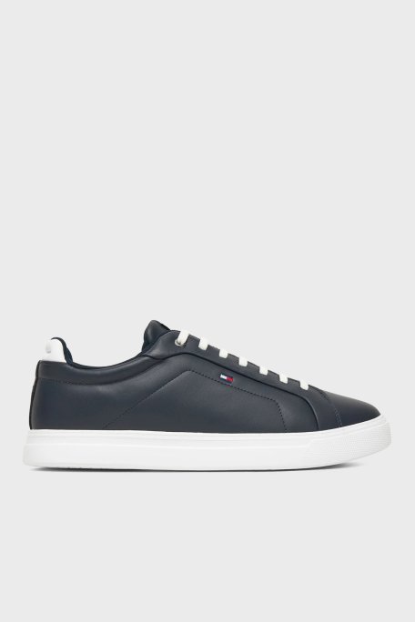 Tommy Hilfiger Deri Logolu Sneaker Erkek Ayakkabı FM0FM05678 DW5 LACİVERT - Tommy Hilfiger
