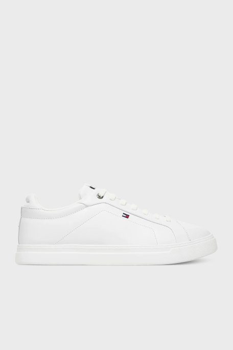 Tommy Hilfiger Deri Logolu Sneaker Erkek Ayakkabı FM0FM05678 YBS BEYAZ - Tommy Hilfiger