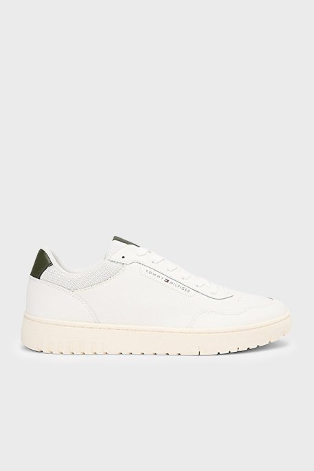 Tommy Hilfiger Deri Logolu Sneaker Erkek Ayakkabı FM0FM05713 YBL BEYAZ - Tommy Hilfiger